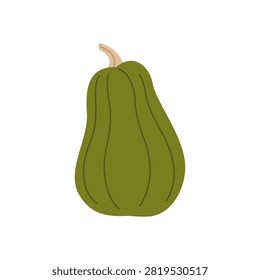 Green bottle gourd. Dark green bottle shaped gourd with smooth surface isolated in seasonal harvest style. Vector 10 EPS.