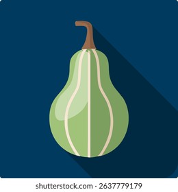 Green Bottle Gourd Vegetable Icon with Long Shadow , Healthy Food Flat Design.