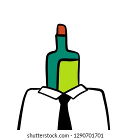 Green bottle head businessman hand drawn illustration