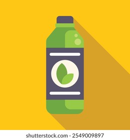 Green bottle with leaf logo representing organic product, potentially for beverages, cleaning supplies, or beauty products
