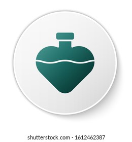 Green Bottle with love potion icon isolated on white background. Valentines day symbol. White circle button. Vector Illustration