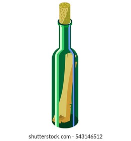 Green bottle with a message on a white background. Contrasting beautiful illustration