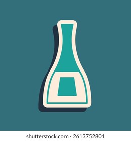 Green Bottle of nail polish icon isolated on green background. Long shadow style. Vector
