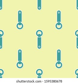 Green Bottle opener icon isolated seamless pattern on yellow background.  Vector Illustration