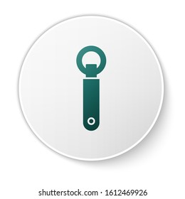 Green Bottle opener icon isolated on white background. White circle button. Vector Illustration