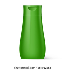 Green Bottle Plastic Shampoo Packaging Isolated at White Background