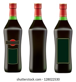green bottle of red martini on white background vector