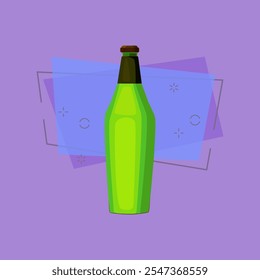 Botella verde con ilustración de agua de soda. Cerveza, bebida, refresco, alcohol. Concepto de bebida. La Ilustración vectorial se puede utilizar para temas como bebida, bar, supermercado