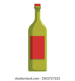 Green bottle of wine with a blank red label, perfect for showcasing your beverage branding