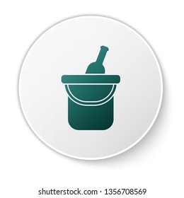 Green Bottle of wine in an ice bucket icon isolated on white background. Green circle button. Vector Illustration