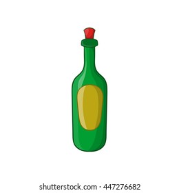 Green bottle of wine icon in cartoon style on a white background