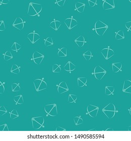 Green Bow and arrow in quiver icon isolated seamless pattern on green background.  Vector Illustration