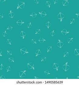 Green Bow and fire arrow icon isolated seamless pattern on green background.  Vector Illustration