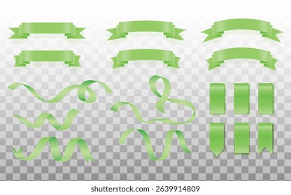 Green Bow Isolated With Gradient Mesh, Set of decorative green ribbon banners isolated on white, empty ribbons and banners of different shape, New Label collection set, Sale tags, Discount and Tags.