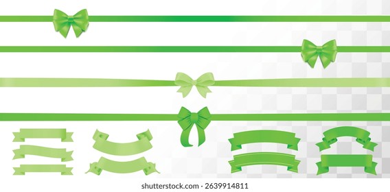 Green Bow Isolated With Gradient Mesh, Set of decorative green ribbon banners isolated on white, empty ribbons and banners of different shape, New Label collection set, Sale tags, Discount and Tags.