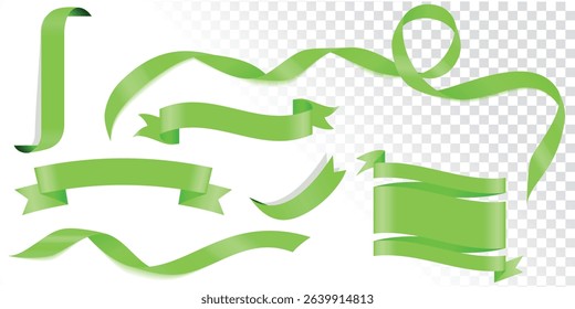Green Bow Isolated With Gradient Mesh, Set of decorative green ribbon banners isolated on white, empty ribbons and banners of different shape, New Label collection set, Sale tags, Discount and Tags.