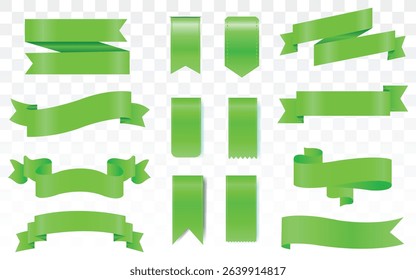 Green Bow Isolated With Gradient Mesh, Set of decorative green ribbon banners isolated on white, empty ribbons and banners of different shape, New Label collection set, Sale tags, Discount and Tags.