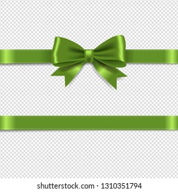 Green Bow Isolated Transparent Background With Gradient Mesh, Vector Illustration