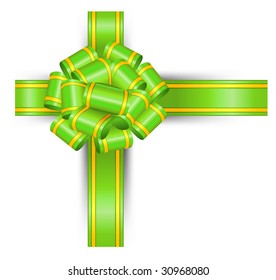 Green bow on white background, gift tape the isolated object, vector illustration
