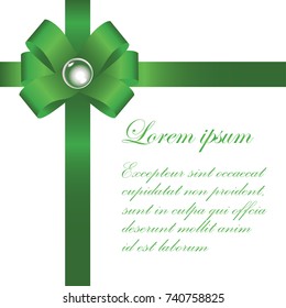 green bow  on white background. Space for text, congratulations.Vector