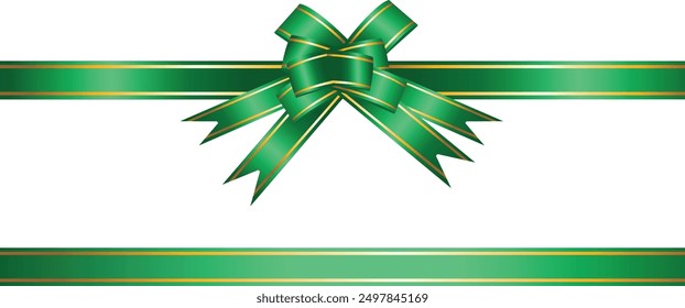 Green bow and ribbon with gold edging for gift decoration