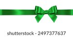 Green Bow and Ribbon Horizontal Realistic shiny satin with shadow horizontal ribbon for decorate your Christmas  card ,Breast Cancer Awareness Month,greeting or gift boxes vector EPS10