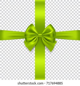 Green bow and ribbon isolated on transparent background, vector