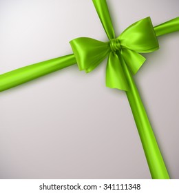 Green Bow And Ribbon. Vector Holiday Illustration. Decoration Element For Design 