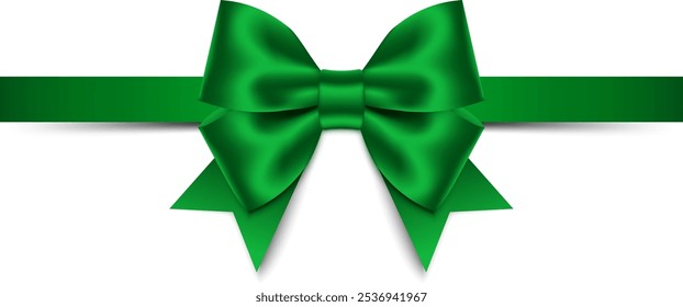 Green bow with ribbon. Vector illustration.