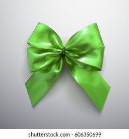 Green Bow And Ribbons. Vector Holiday Illustration Of Textile Bow. Realistic Decoration Element For Design
