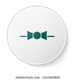Green Bow tie icon isolated on white background. White circle button. Vector Illustration