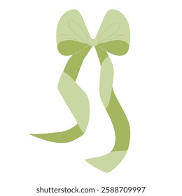 Green bow vector illustration hand drawn in flat style. Bow knot ribbon for gifts, package, print, posters. Isolated on white background