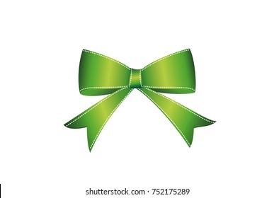 Green bow . Vector isolated on white background. For a holiday or a party