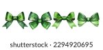 Green bow watercolor set isolated on white background. Saint pattrick day decorative elements collection. Vector illustration