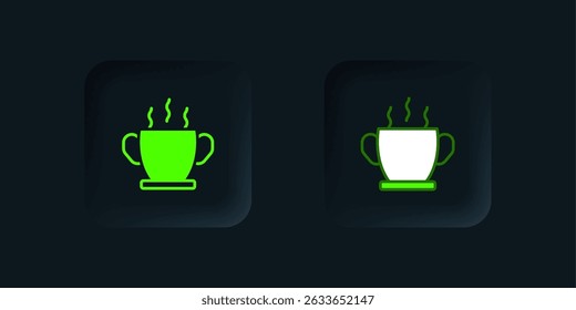 Green Bowl of hot soup icon isolated on black background. Black square button. Vector