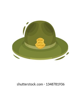 Green bowler hat policeman. Professional cap concept.