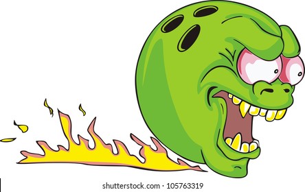 Green bowling ball with flame. Color vector illustration.