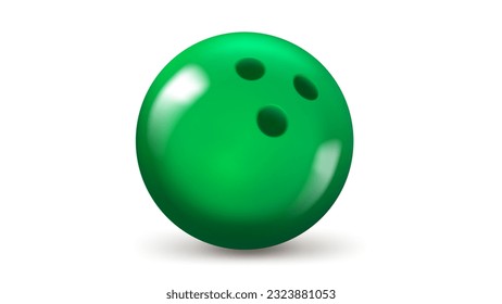 Green bowling ball isolated on white background. 3d vector illustration