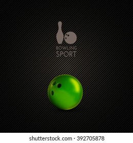 Green bowling bowl on the dark background. Vector design elements.