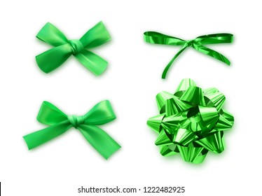 Green Bows set of realistic, isolated on white background. Green Bows set of realistic, isolated on white background.