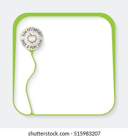 Green box for fill your text with apple and the words raw restaurant juice pure food