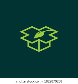Green Box leaf logo design logo template