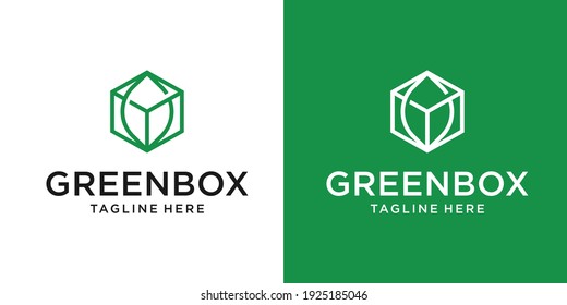 Icono del logotipo de caja verde con para la empresa de agricultura y tecnología. Elemento de plantilla de diseño de logotipo de vectores planos.