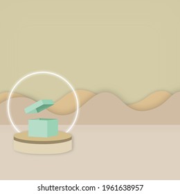 green box on a Circle stage in green and brown color with wave background