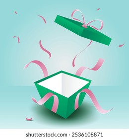 the green box opened, the lid floating up into a shower of confetti