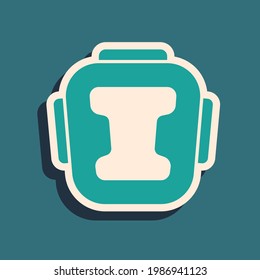 Green Boxing helmet icon isolated on green background. Long shadow style. Vector