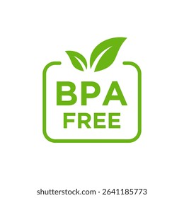Green BPA free label with leaves on a white background.