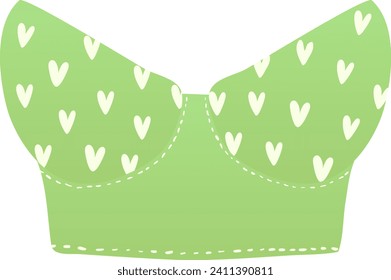 Abrón verde con patrón de corazones blancos. Diseño de ropa interior femenina. Moda femenina y ilustración vectorial de vestimenta