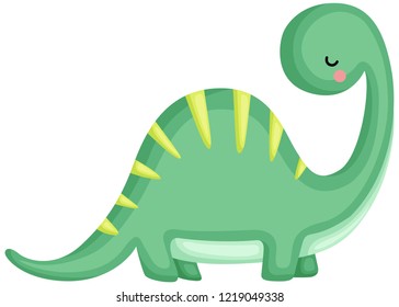 a green brachiosaurus looking behind her back