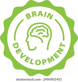 green brain development outline icon round rounded circle badge stamp label isolated on transparent background